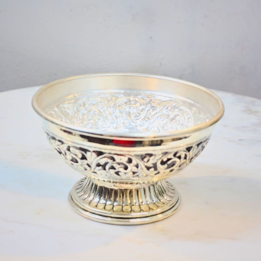Designer Bowl || Hand-Carved Silver Plated Brass Bowl - Pooja, Bhog, and Gifting || 25% off || best deal - Image 2
