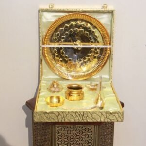 Exquisite Golden Brass Pooja Thali Gift Set (5-Piece) | Essential Puja Accessories & Diwali Gift