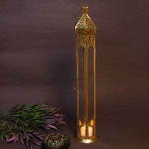 Tall Column Metal Lantern – 16  ′′   Golden Iron Floor Lamp for Festive Decor