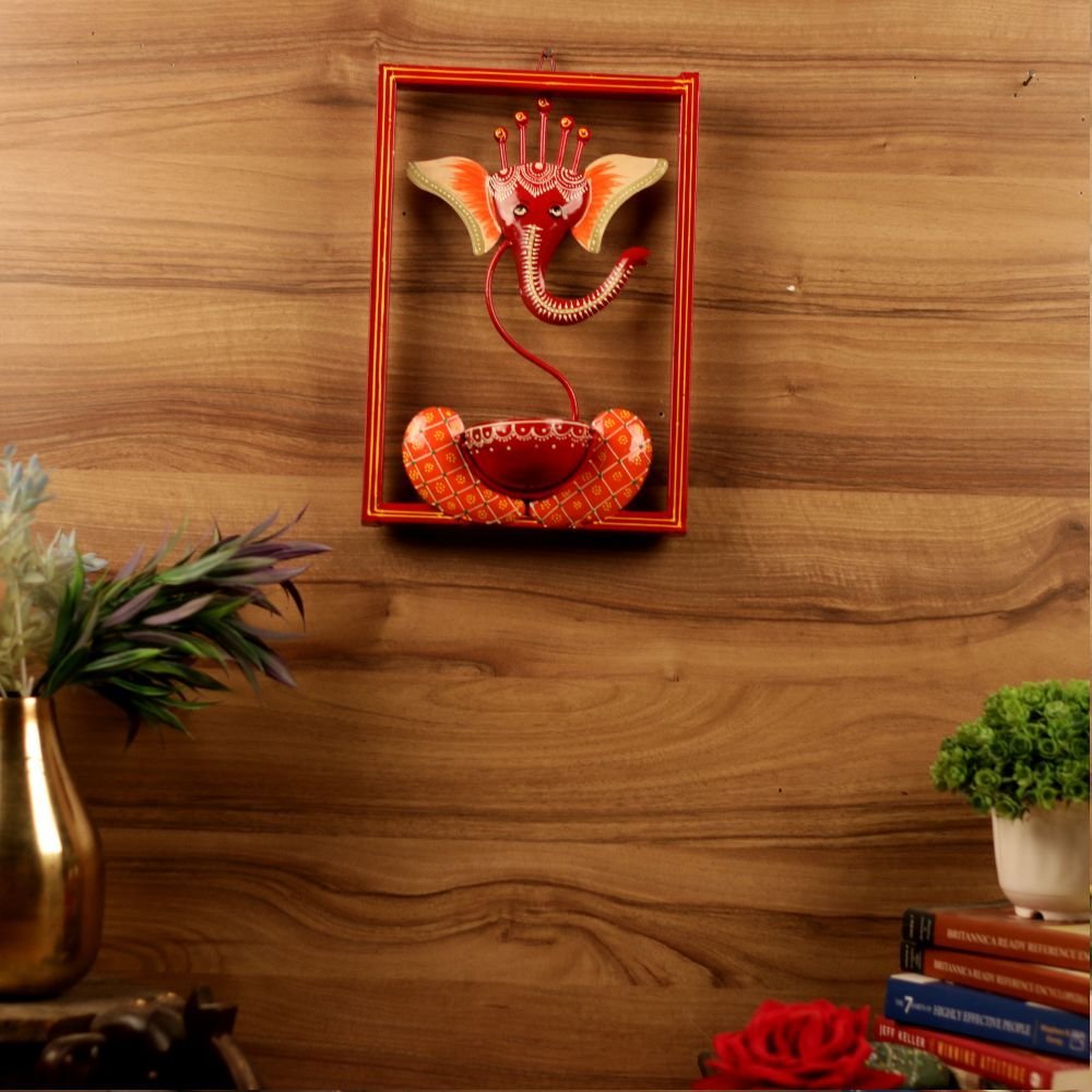 Hand-Painted Metal Ganesha Wall Hanging Diya | Auspicious Art and Lighting | Diwali Decor and Gift - Image 2