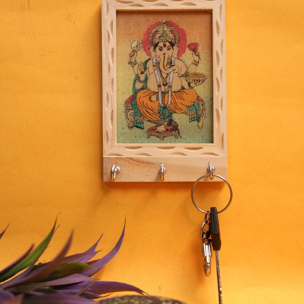 WOODEN GEMSTONE KEY HOLDER 3 HOOK - Image 3