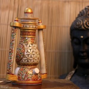 Marble Lantern Lamp || Handcrafted Marble Lantern with Meenakari Artwork – Decorative Lamp || Home Decor || Diwali Decor