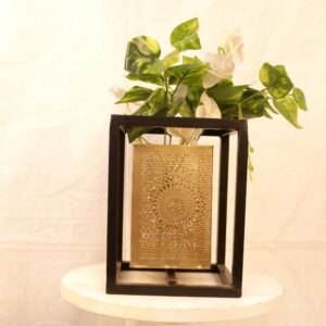 Geometric Box Frame Tea Light Holder – 8.5 ′′ Black and Gold Iron Decor Lamp