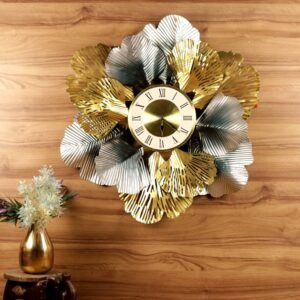 Golden and Silver Floral Wall Clock