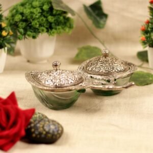 METAL GLASS SILVER 2 LEAF TRAY