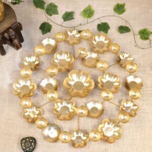 25 ′′ Grand Golden Flower Tea Light Garland – Iron Centerpiece for Diwali Lighting