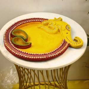 WOODEN KUNDAN OM ROUND POOJA THALI