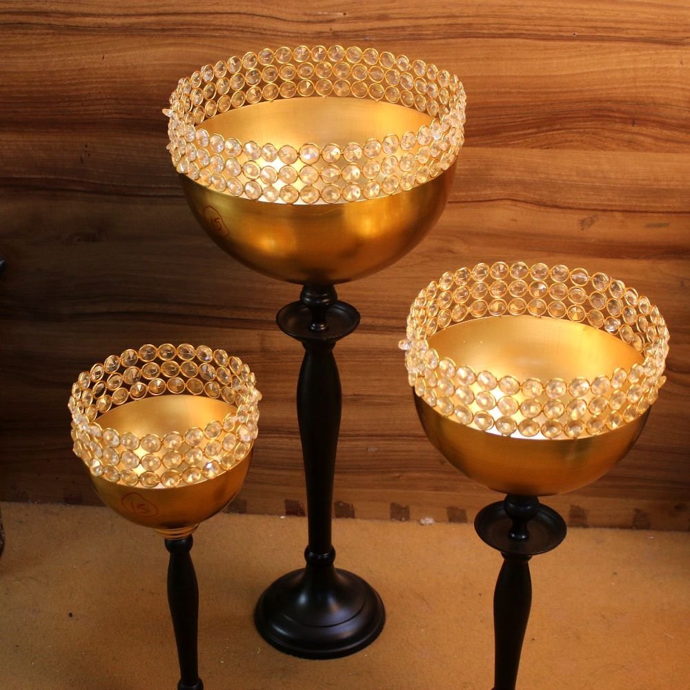 Iron Crystal Bowl Stand Set Of 3 - Image 4