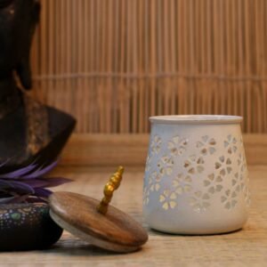 White Metal Storage Box with Wooden Lid