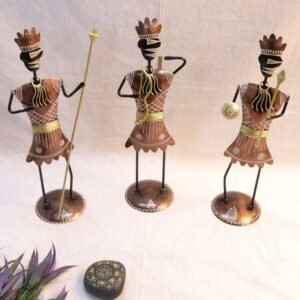 Set of 3 Iron Tribal Figurines – 15.5 ′′ Rustic Folk Art Statues for Home Decor