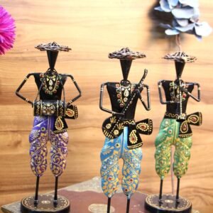 Set of 3 Iron Musician Figurines – 13  ′′   Hand-Painted Folk Art Statues for Festive Decor