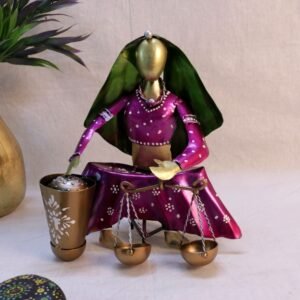 Vibrant Lady Balancing Figurine with Intricate Designs