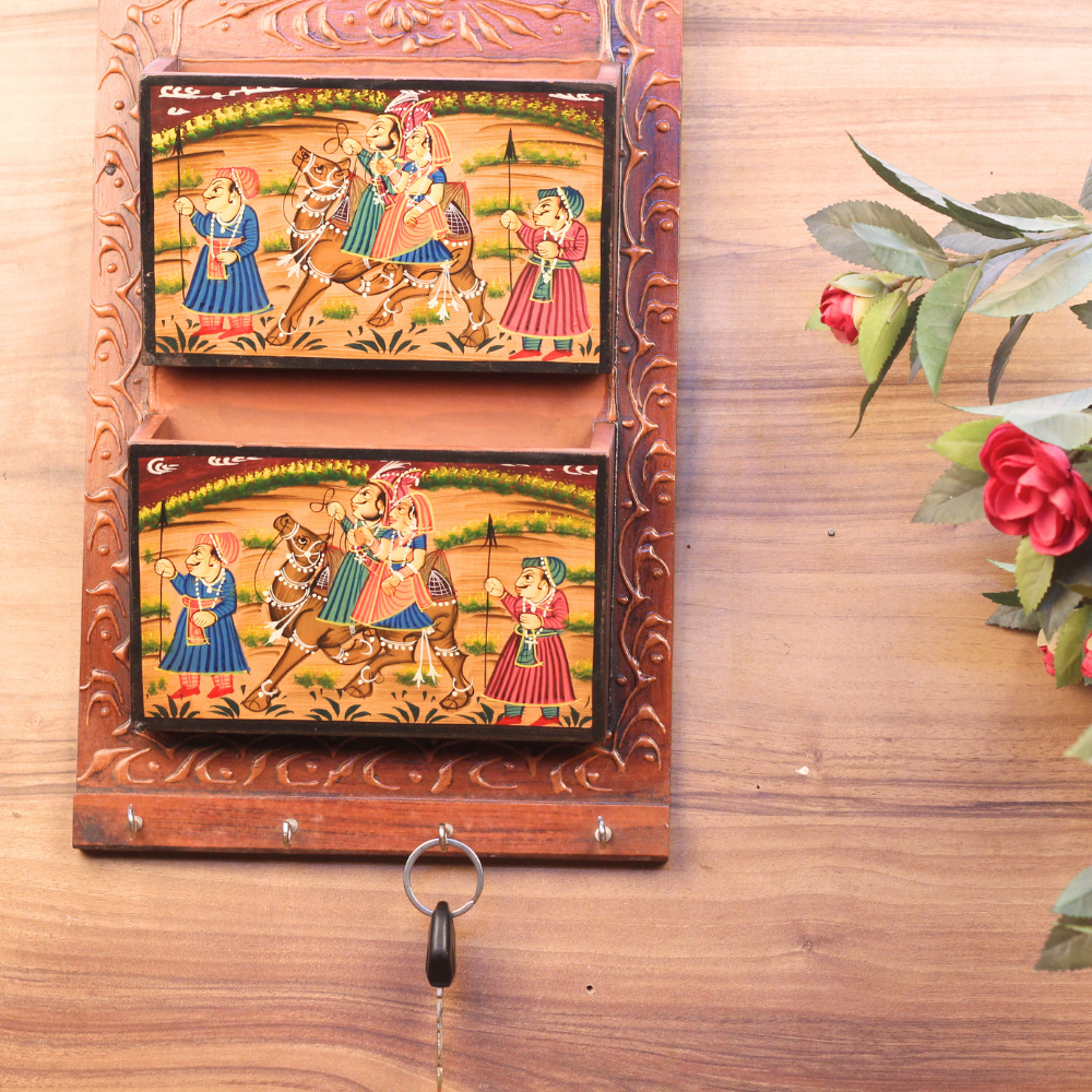 Wooden Key and Letter Holder with Camel Scene - Image 2