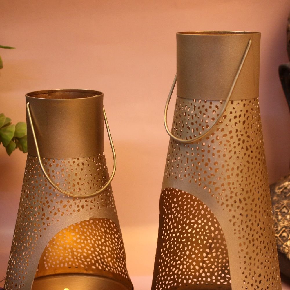 Golden Decorative Metal Lantern Set – Elegant Candle Holders for Home Decor - Image 3