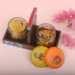 Handpainted Wooden Dual Jar Dry Fruit TraY