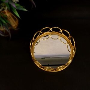 Golden Circular Tray with Mirrored Center