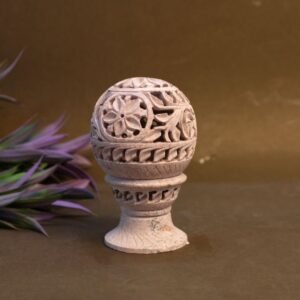 Hand-Carved Marble Jali Sphere on Pedestal | Pink Stone Decorative Globe | Marble Decor | Diwali Decor