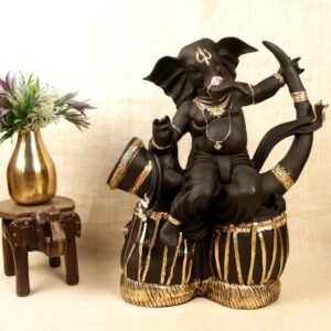 Majestic Black & Gold Resin Ganesha Idol on Tabla | Musician Lord Ganesha Statue