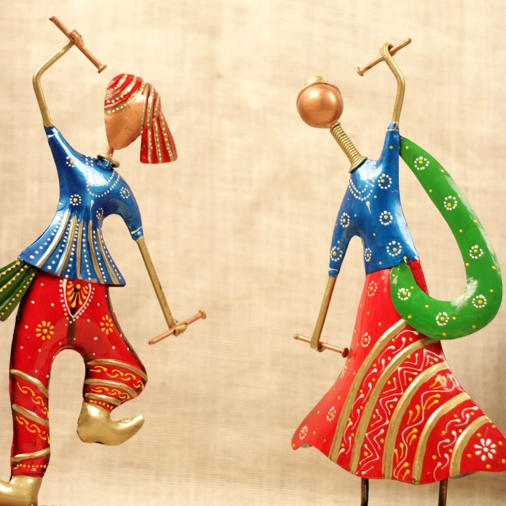 Set of 2 Metal Folk Dancers - 13 ′′ Hand-Painted Iron Figurines for Festive Decor - Image 2