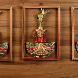 Set of 3 Framed Musician Art – Iron Rajasthani Folk Decor for Wall Accents