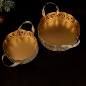 Golden Metal Serving Trays (Set of 2)