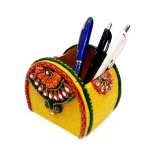 WOODEN KUNDAN D PEN STAND