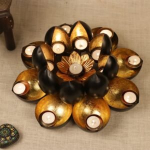 16 ′′ Large Black and Gold Tea Light Cluster – Iron Festive Centerpiece