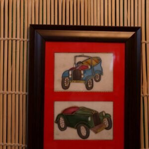 Marble Painting of Vintage Cars in Wooden Frame