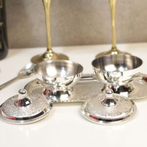 Luxury Brass Goblet and Serving Set (9 Pcs) | Silver & Gold Toned Wedding Gift