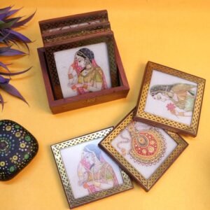 Pichwai Art Coaster Set | Hand-Painted Marble Miniature Gift