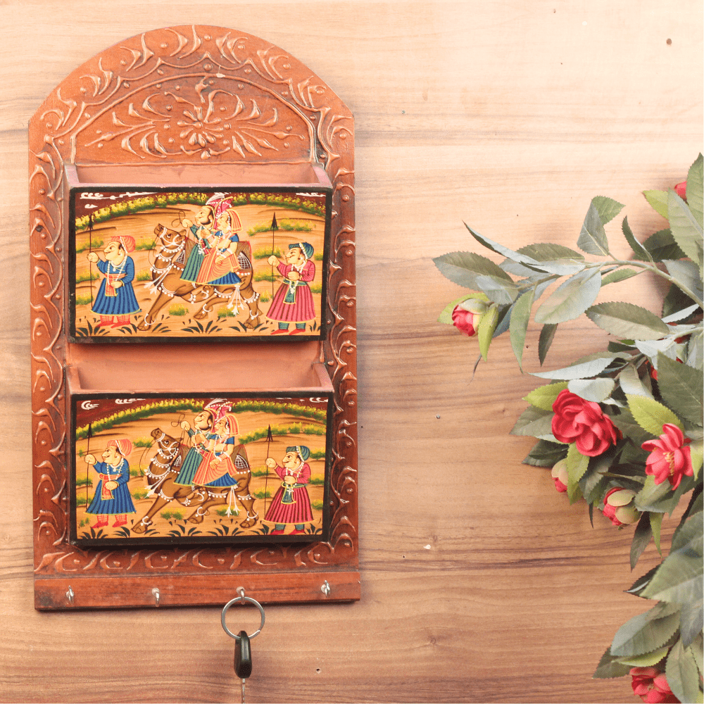 Wooden Key and Letter Holder with Camel Scene - Image 5