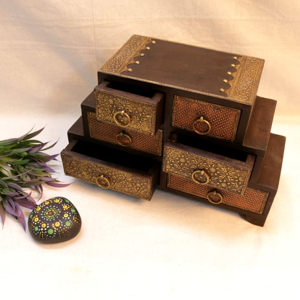 Handcrafted Wooden Keepsake Box with Framed Miniature Art | Jewelry Chest - Image 3