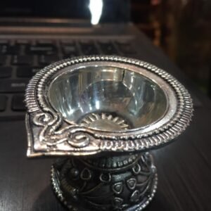 Handcrafted Silver Metal Diya | Ornate Puja Accent & Auspicious Diwali Gift