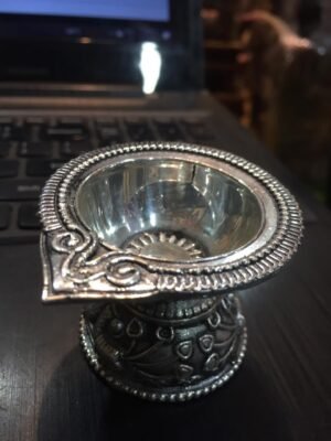 Handcrafted Silver Metal Diya | Ornate Puja Accent & Auspicious Diwali Gift