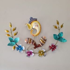 Iron Ganesha Wall Art with Flowers