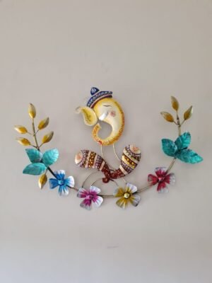 Iron Ganesha Wall Art with Flowers