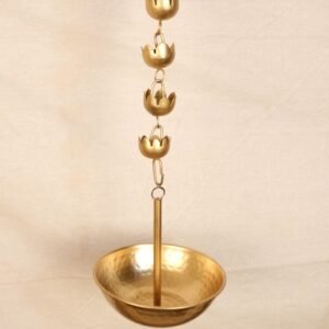 Hanging Golden Urli Bowl with Lotus Chain – Iron Decorative Hanging for Home & Festive Décor