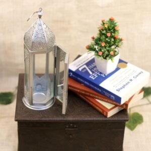 Silver Metal Glass Lantern – 12 ′′ Tall Festive Lamp for Elegant Decor