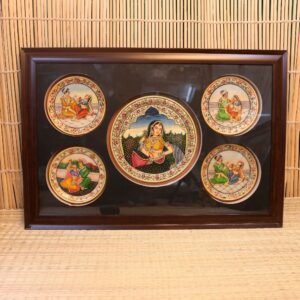 Large Wooden Framed Marble Miniature Painting Quintych 26×18 | Courtly Art
