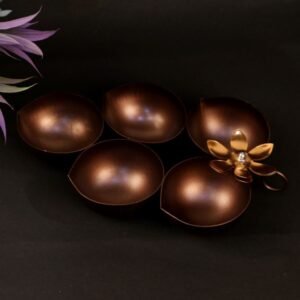 Copper Finish Serving Bowl Set – Set of 5 Iron Leaf Bowls for Festive Gifting