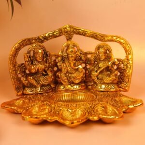 Divine Brass Lakshmi Ganesh Saraswati Idol for Puja & Home Decor
