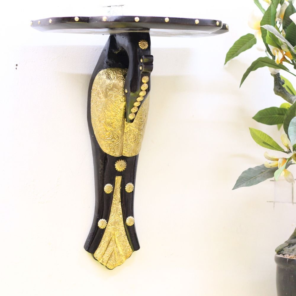 Wooden and Brass Peacock Wall Shelf - Image 4