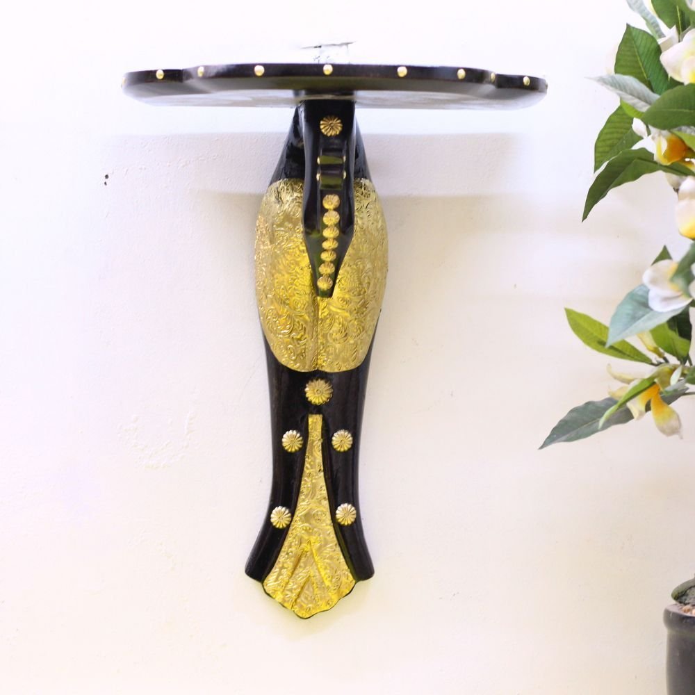Wooden and Brass Peacock Wall Shelf - Image 3