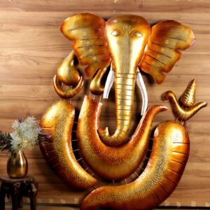 Spectacular 52-Inch Gold Iron Ganesha Wall Art | Extra Large Devotional Home Decor