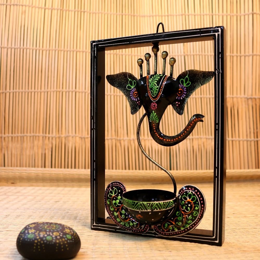 Ganesha Wall Tea Light Holder - 12 ′′ Iron Framed Diya for Auspicious Decor - Image 2