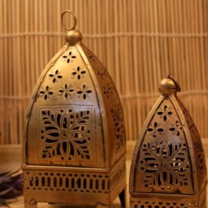 Set of 2 Golden Cutwork Lanterns for Timeless Diwali Decor and Festival Decor | Hanging Decor