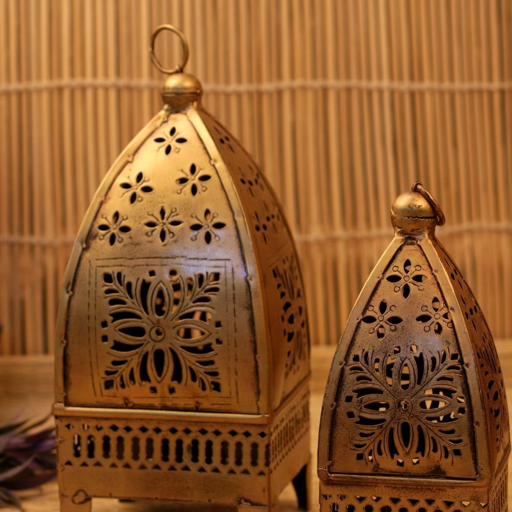 Set of 2 Golden Cutwork Lanterns for Timeless Diwali Decor and Festival Decor | Hanging Decor - Image 2