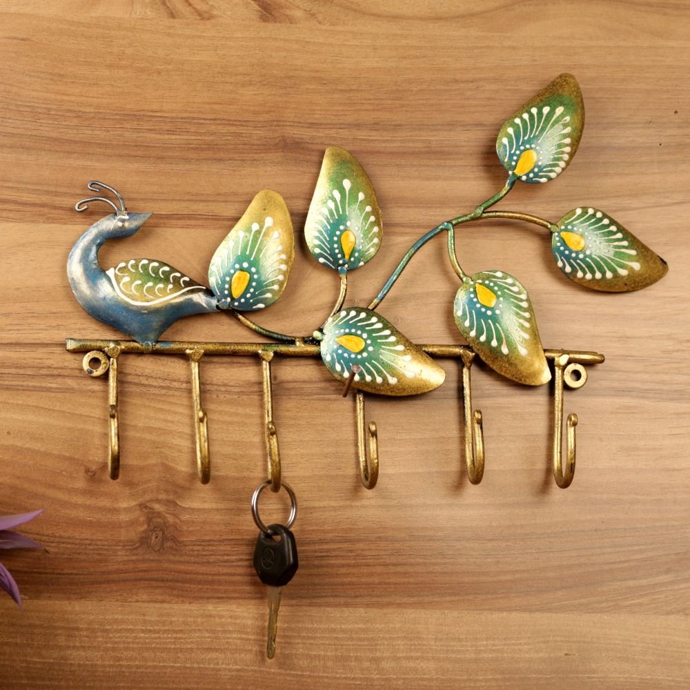 IRON PAINTED WALL PEACOCK 6 HOOK - Image 3