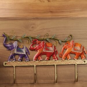 IRON PAINTED WALL 3 ELEPHANT 5 HOOK