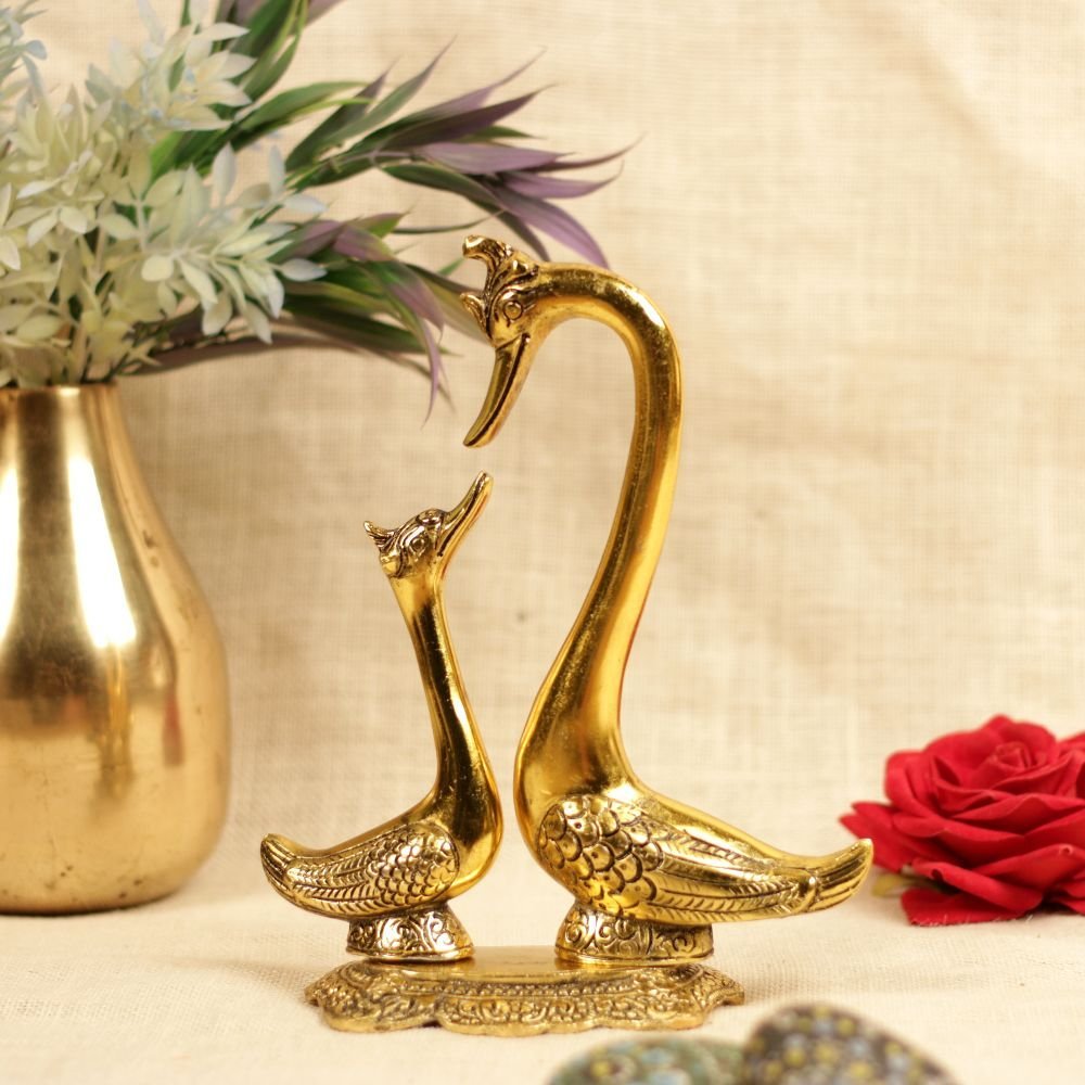 Elegant Gold Metal Love Swan Couple Statue (9 Inch) | Romantic Home Decor & Anniversary Gift - Image 3
